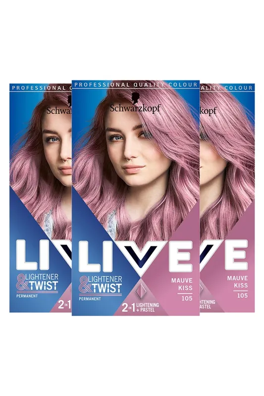 LIVE Mauve Kiss 'Hair Dye' Lightener + Twist 105 3x - Schwarzkopf