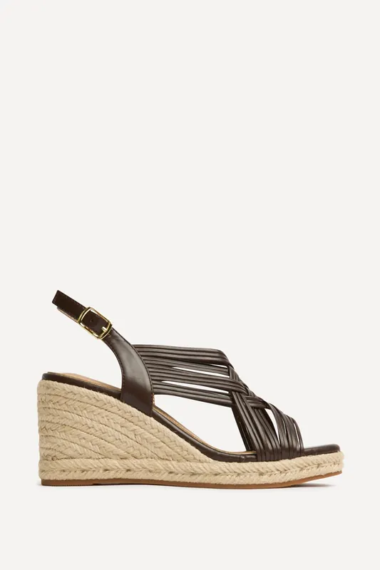 Tamed Brown Woven Espadrille Wedges - Linzi