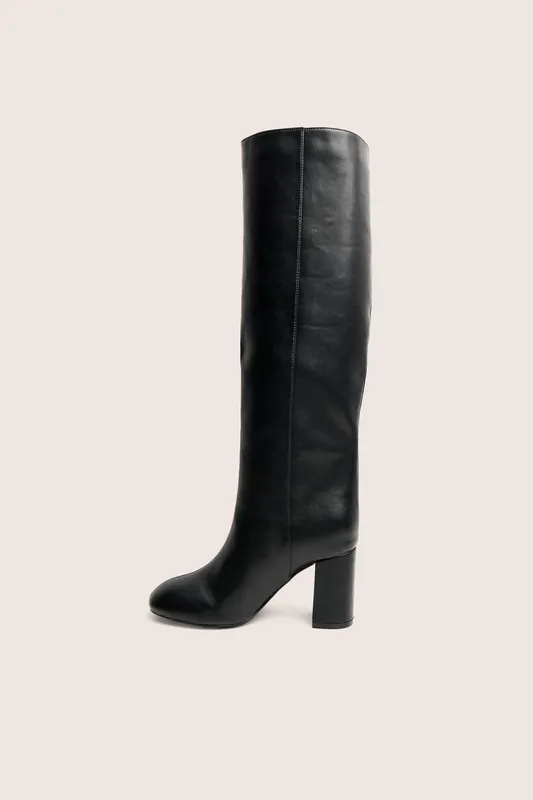 Maison Black Pu Knee High Block Heeled Boots - Public Desire