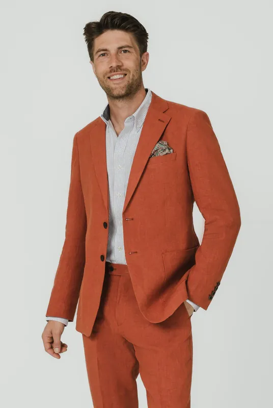 Burnt Orange Pure Linen 2 Piece Suit - Dobell