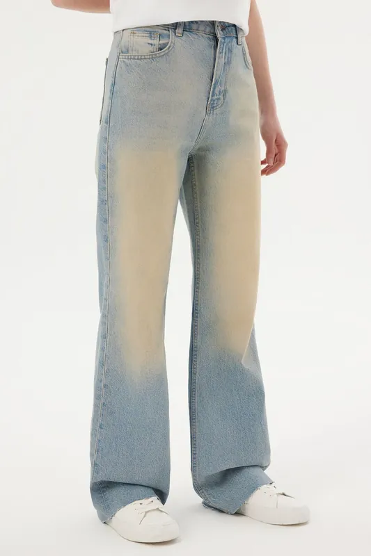 Faded High Waist Retro Straight Leg Jeans - Hiccup