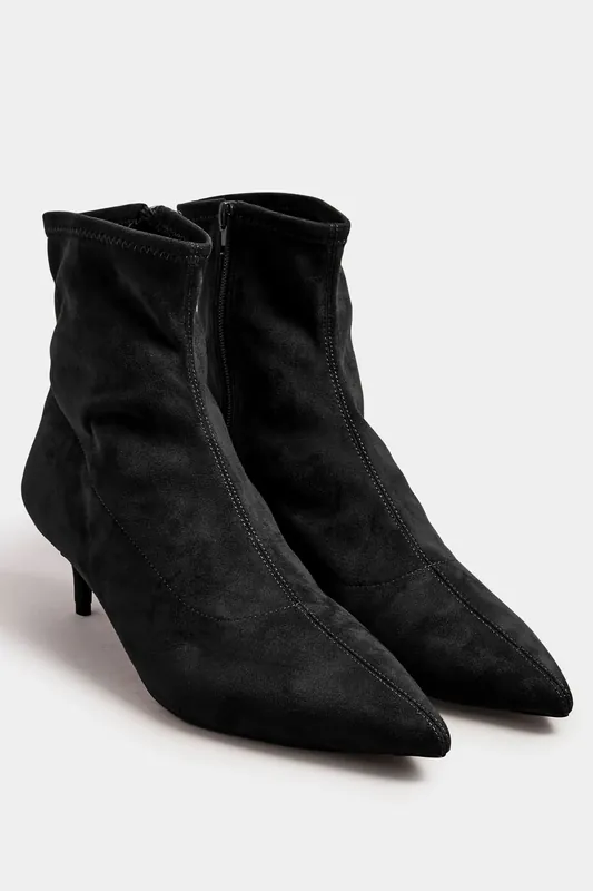 Faux Suede Kitten Heeled Boots - Long Tall Sally
