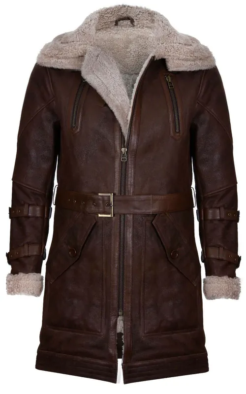 3/4 Warm Leather Sheepskin Trench Coat-Medina