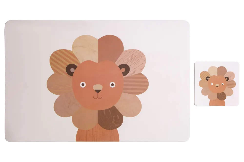 Set Of Two Lion Placemats And Coasters, Adorable Safari-Themed Tableware For Kids
