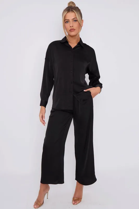 Black Brushed Satin Trousers - Love Sunshine