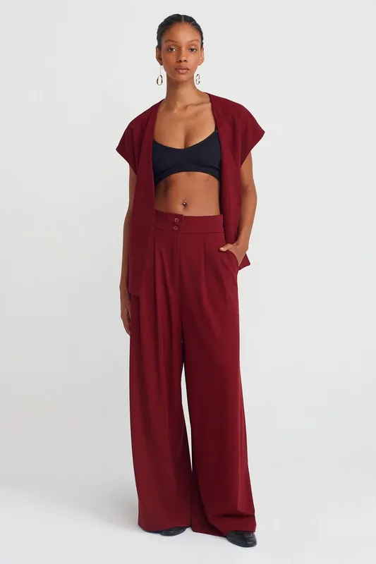 High-Waist Pleated Wide-Leg Trousers