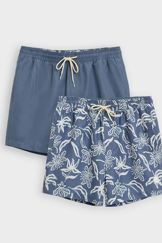2-Pack Tropical Print Quick Dry Swim Shorts