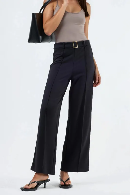 High Waist Belted Straight Leg Pants - Busem