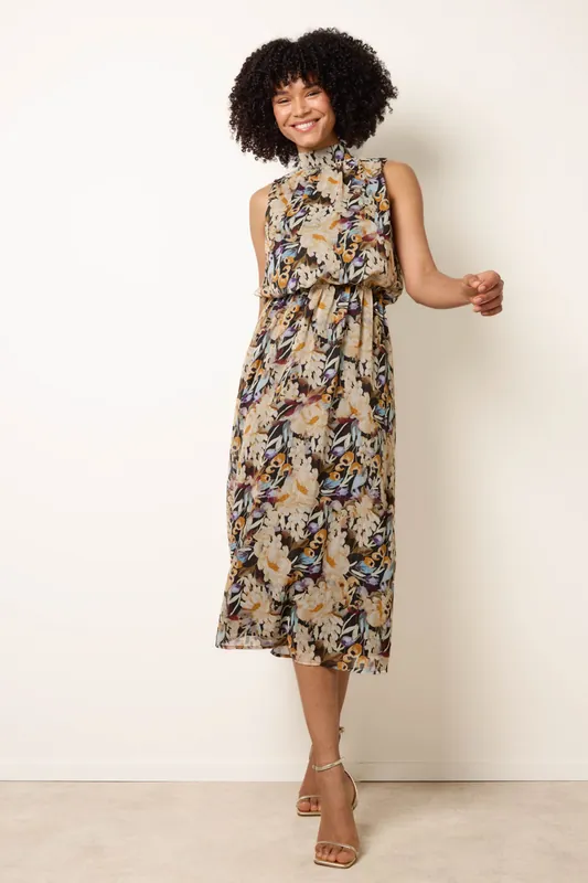 Black Watercolour Printed Sleeveless Midi Dress - Blue Vanilla