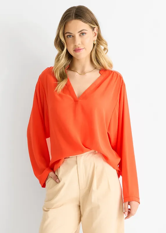 Orange Textured Chiffon Oversized Blouse - Gini London