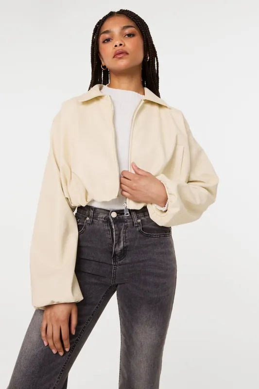 Stone Faux Leather Puffball Jacket - Pink Vanilla