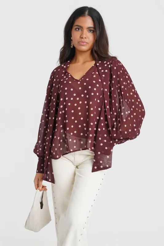 Polka Dot Pussybow Neck Blouse - Needs No Label