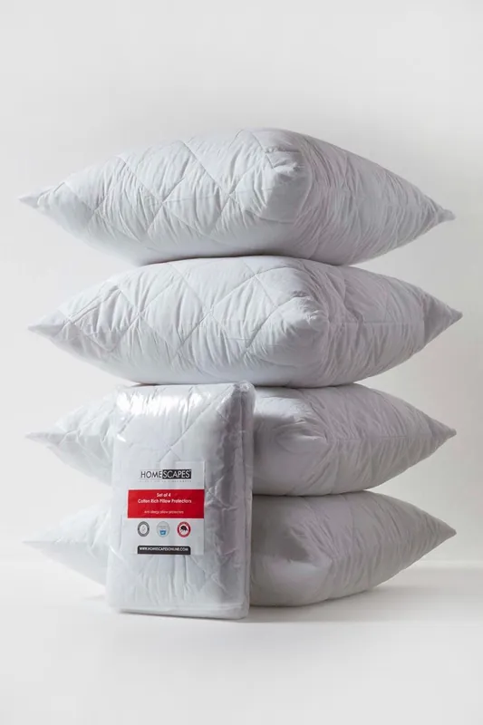 Cotton Rich Quilted Pillow Protectors 60 x 60 cm, Pack of 4 - Homescapes