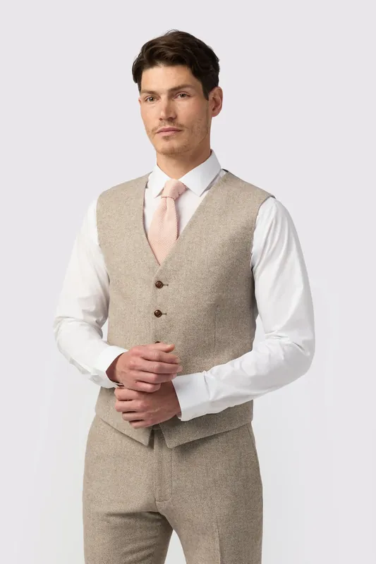 Slim Fit Taupe Tweed Waistcoat - Antique Rogue