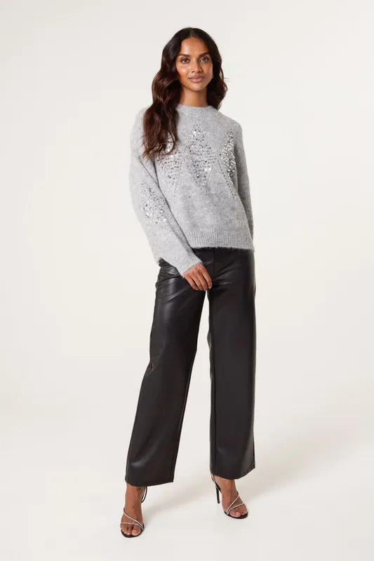 Grey Diamond Sequin Jumper - Blue Vanilla