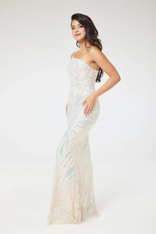 Champagne One Shoulder Sequin Maxi Dress - LuvForever Fashion