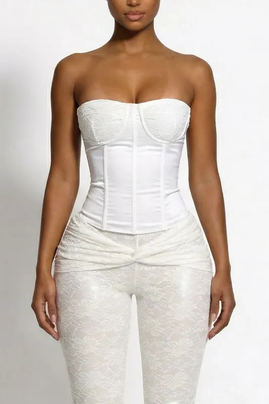 The Flora Lace Corset Top, White - LEMONLUNAR