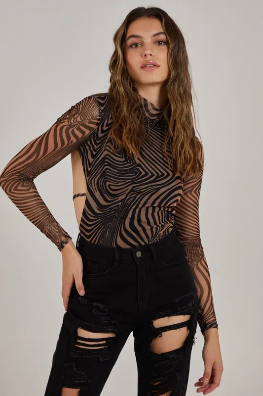 Zebra Swirl Backless Bodysuit - Pink Vanilla