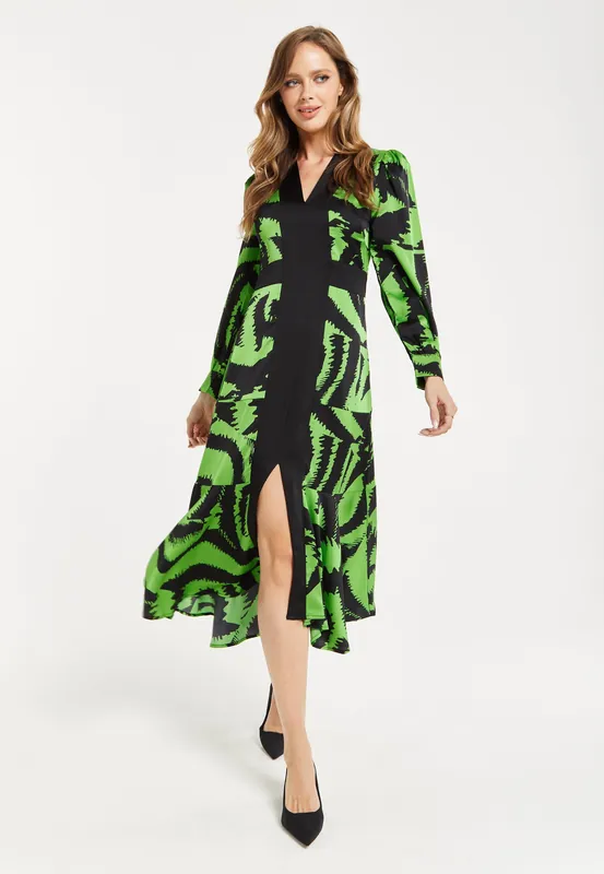 Zebra Print Midi Dress With Front Slit - Liquorish