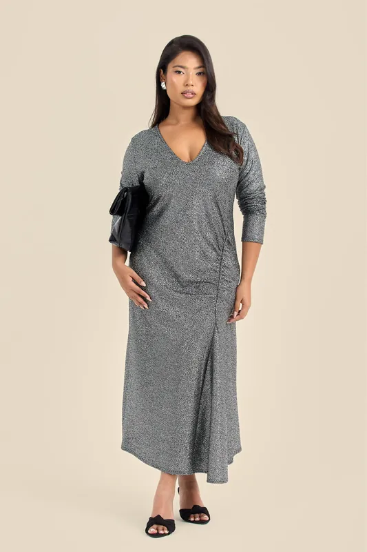 Plus Size Plunge Ruched Side Midaxi Dress - FASHION-SZN