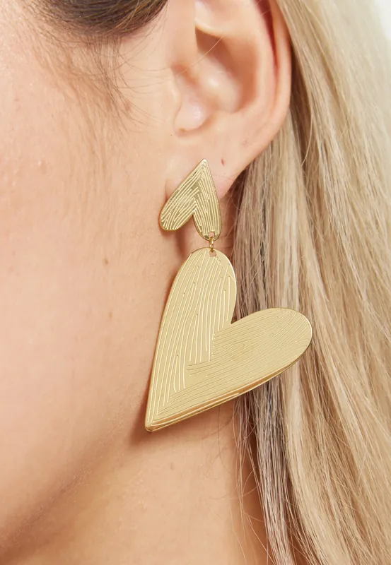 Gold Statement Heart Drop Earrings - Liquorish