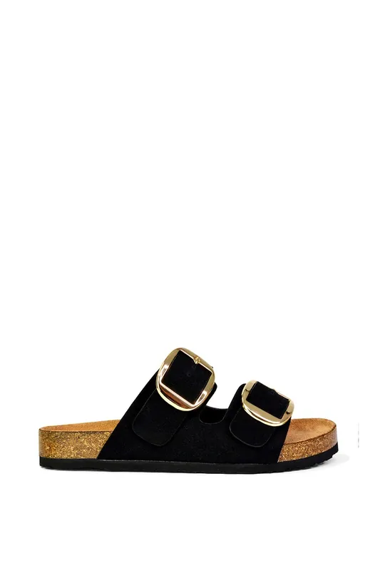 Dolly' Slip On Slider Double Buckle Flat Sandals - XY London