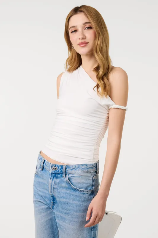 Ivory Twist Shoulder Top - Pink Vanilla