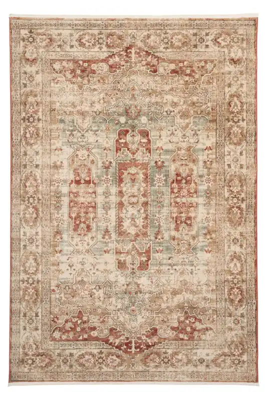 Terracotta Beige Traditional Medallion Living Room Area Rug - Kukoon