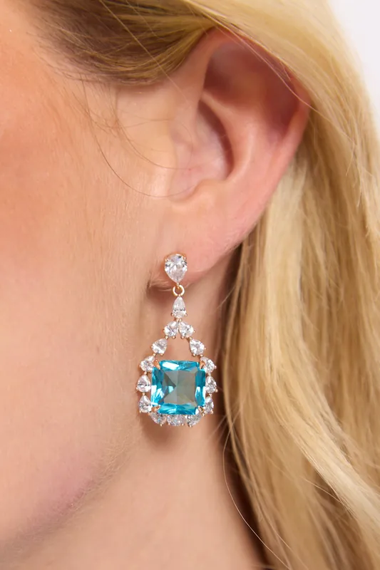 Aqua Crystal Statement Drop Earrings - Liquorish
