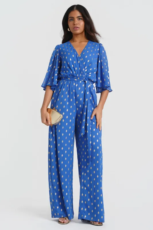 Blue Foil Angel Sleeve Jumpsuit - Needs No Label