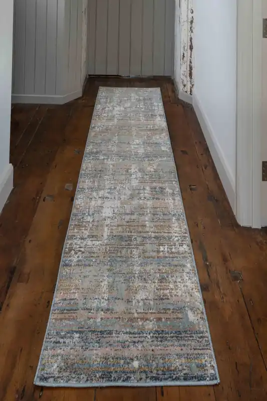 Runner Rug Beige Blue Abstract Distressed Long Hallway Rugs - Kukoon