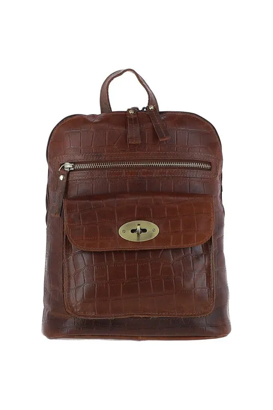 'Bonfanti' Croc Print Real Leather Mini Backpack - Ashwood Leather