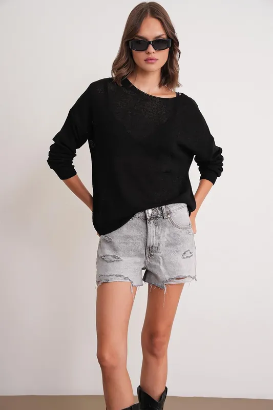 Oversized Boat Neck Knit Sweater - MixRay