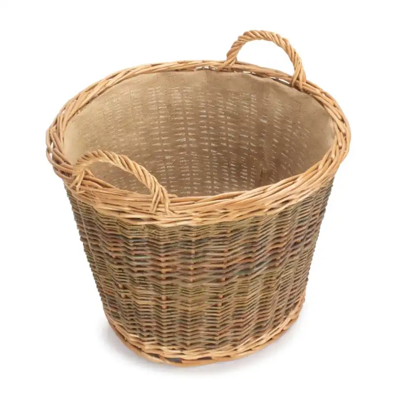 Wicker Unpeeled Log Basket with Lining - Red Hamper