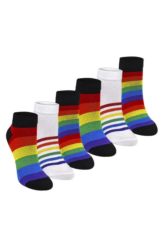 6 Pack Rainbow Trainer Cotton Socks Bright Colourful Striped Socks - Sock Snob