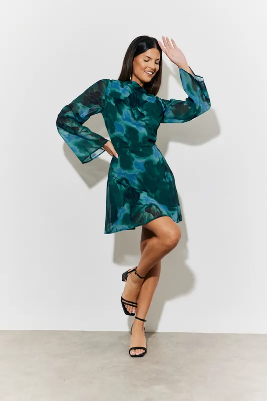 Green Draped Boat Neck Mini - In The Style