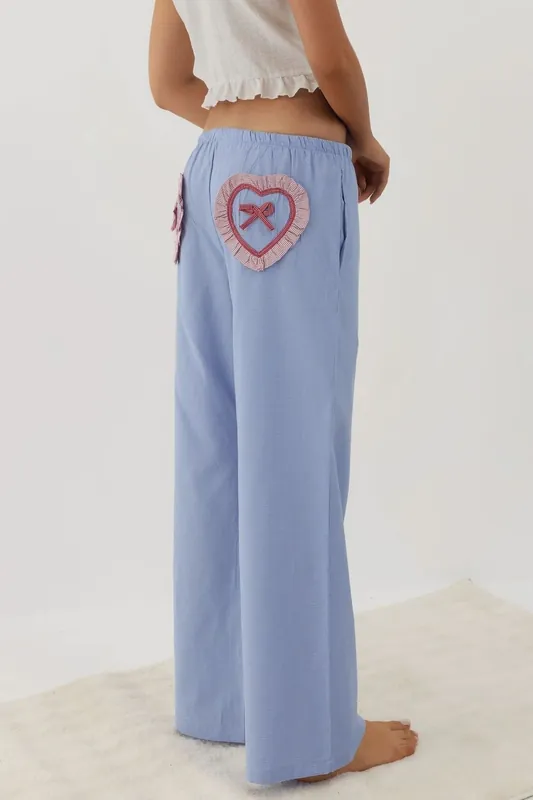 Heart Detail Wide Leg Plaid Lounge Bottoms - Hiccup