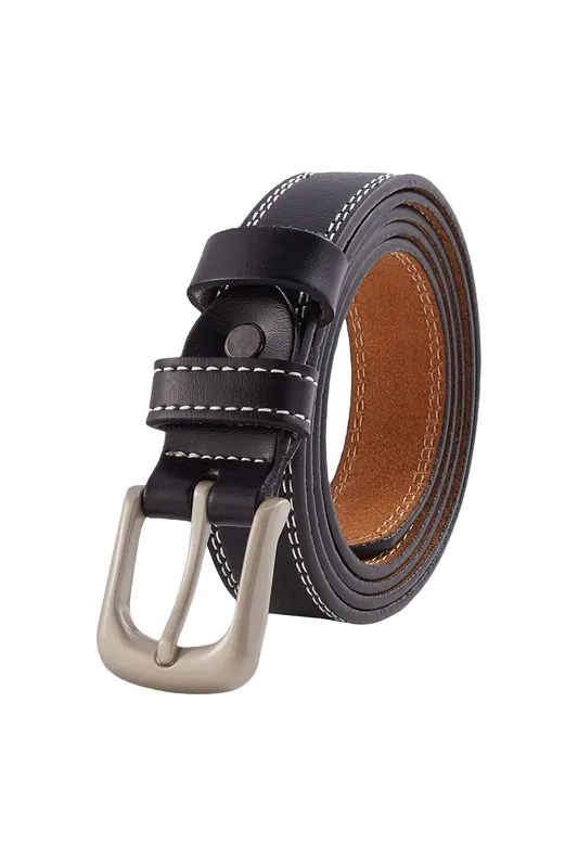 Stitched Leather Belt with Pin Buckle - MODISHION
