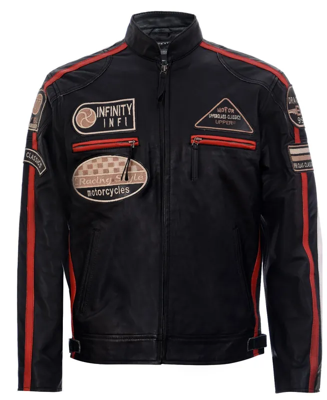 Zipped Leather Racing Biker Moto Jacket - Infinity Leather