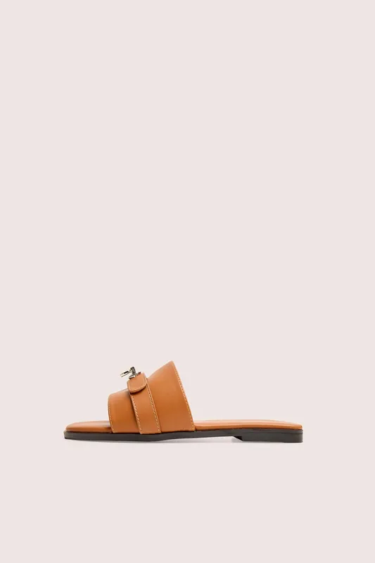 Radiance Wide Fit Brown Buckle Trim Flat Sandals - Public Desire