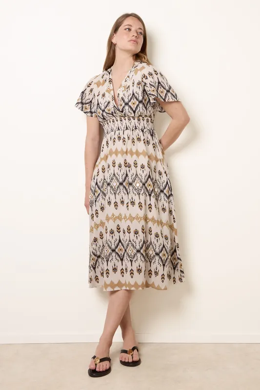Stone Embroidered Wrap Front Midi Dress - Blue Vanilla