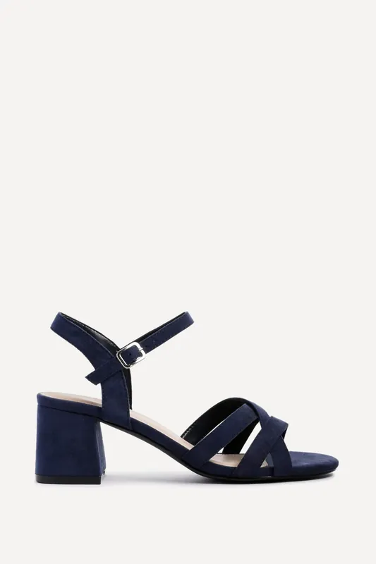 Flair Navy Faux Suede Crossover Heeled Sandals - Linzi