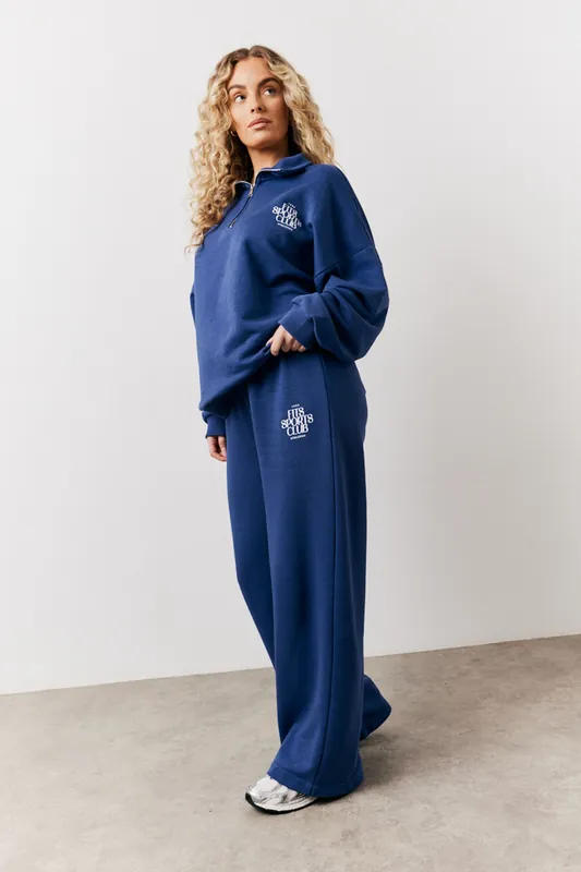 Navy Fits Graphic Straight Leg Jogger - In The Style