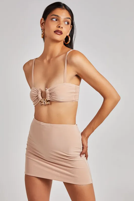 Gold Trim Slinky Crop Top - Pink Vanilla