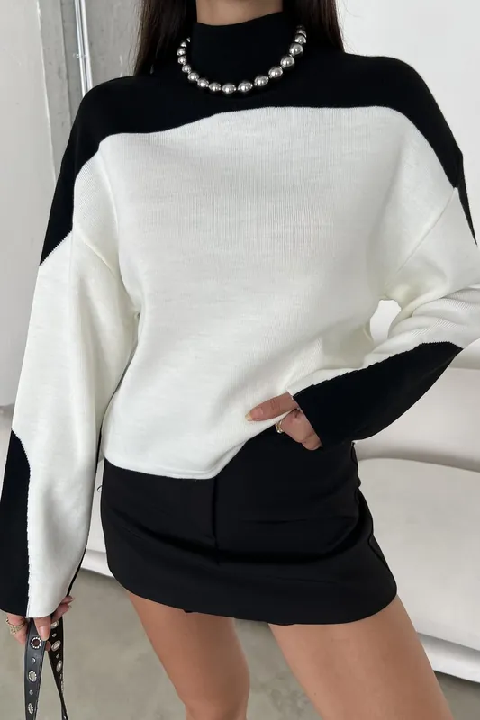 Block Coloured High Neck Oversized Sweater - Hiccup