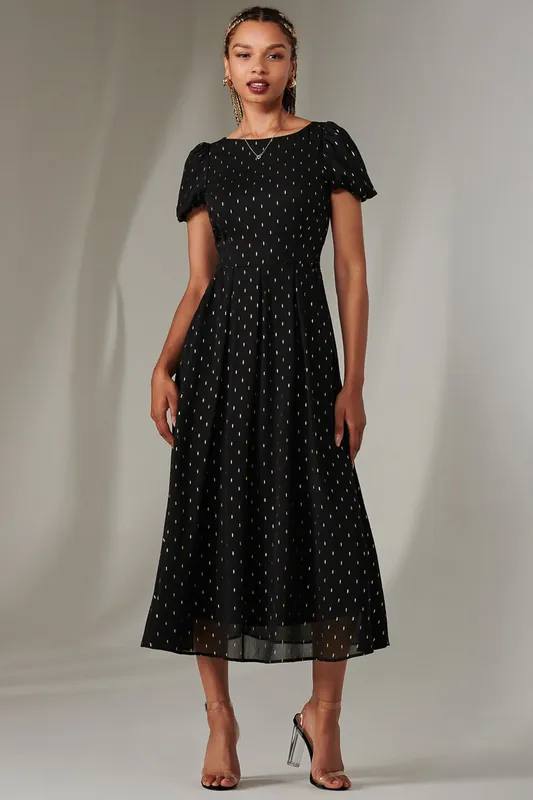 Metallic Spot Chiffon Midimix Dress - Jolie Moi