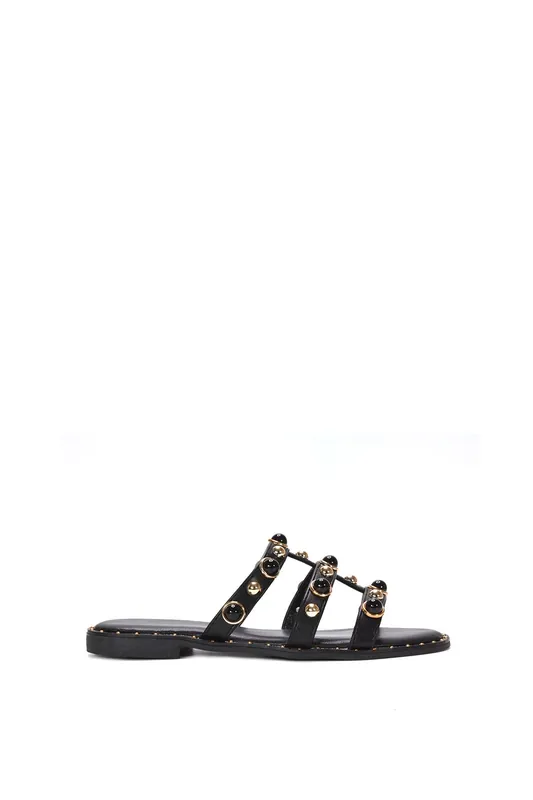 Nina' Slip On Sandals With Peal Studded Straps - XY London