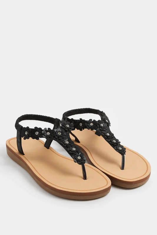 Flower Detail Diamante Sandals In Wide E Fit - Yours