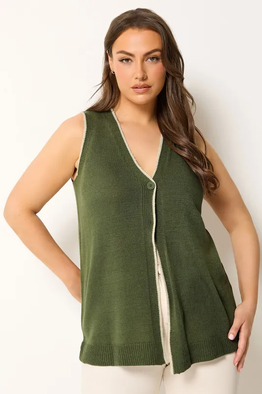 Contrast Trim Knitted Waistcoat - Yours