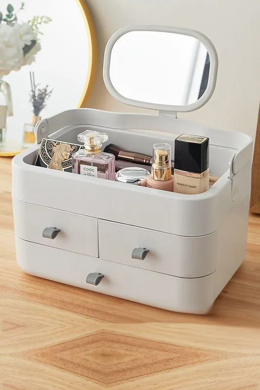 Large Makeup Organizer with Mirror and Drawers - H&O Direct